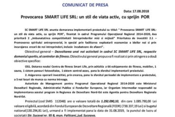 Provocarea SMART LIFE SRL: un stil de viata activ, cu sprijin POR