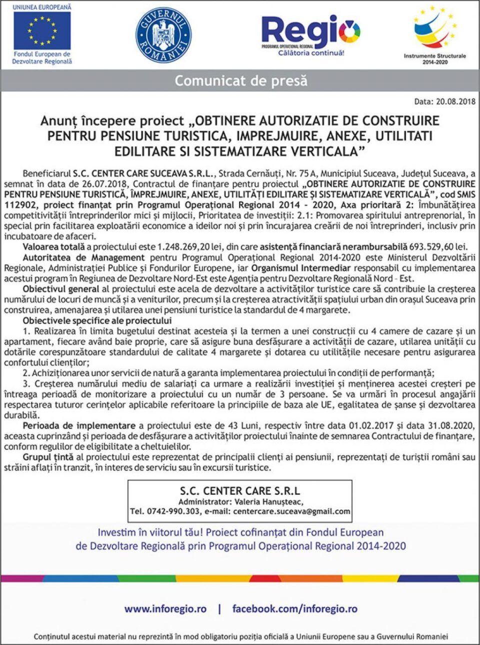Anunț începere proiect „OBTINERE AUTORIZATIE DE CONSTRUIRE PENTRU PENSIUNE TURISTICA, IMPREJMUIRE, ANEXE, UTILITATI EDILITARE SI SISTEMATIZARE VERTICALA” Anunț începere proiect „OBTINERE AUTORIZATIE DE CONSTRUIRE PENTRU PENSIUNE TURISTICA, IMPREJMUIRE, ANEXE, UTILITATI EDILITARE SI SISTEMATIZARE VERTICALA”