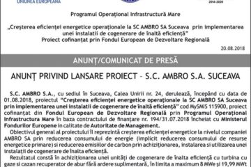 ANUNȚ PRIVIND LANSARE PROIECT – S.C. AMBRO S.A. SUCEAVA