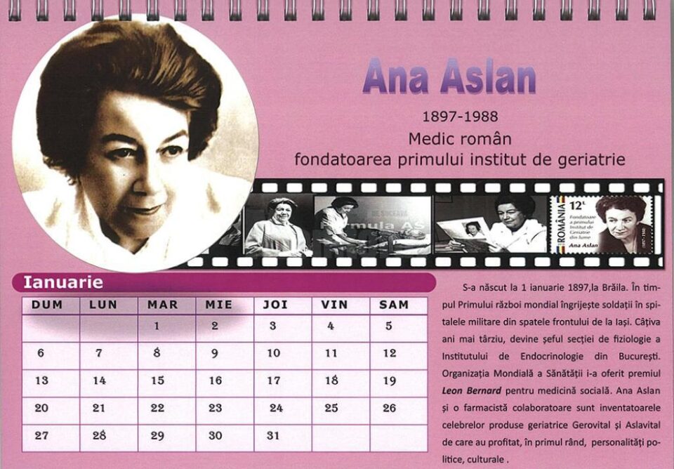 Pagina din calendar dedicată Anei Aslan