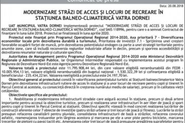 MODERNIZARE STRĂZI DE ACCES ȘI LOCURI DE RECREARE ÎN STAȚIUNEA BALNEO-CLIMATERICĂ VATRA DORNEI