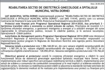 REABILITAREA SECȚIEI DE OBSTETRICĂ GINECOLOGIE A SPITALULUI MUNICIPAL VATRA DORNEI