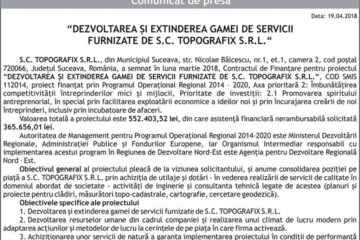 “DEZVOLTAREA ȘI EXTINDEREA GAMEI DE SERVICII FURNIZATE DE S.C. TOPOGRAFIX S.R.L.“