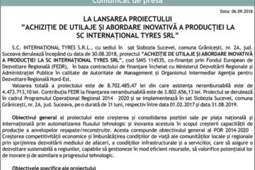 LA LANSAREA PROIECTULUI ”ACHIZIȚIE DE UTILAJE ȘI ABORDARE INOVATIVĂ A PRODUCȚIEI LA SC INTERNAȚIONAL TYRES SRL”