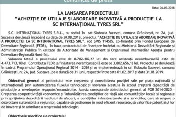 LA LANSAREA PROIECTULUI ”ACHIZIȚIE DE UTILAJE ȘI ABORDARE INOVATIVĂ A PRODUCȚIEI LA SC INTERNAȚIONAL TYRES SRL”