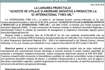LA LANSAREA PROIECTULUI ”ACHIZIȚIE DE UTILAJE ȘI ABORDARE INOVATIVĂ A PRODUCȚIEI LA SC INTERNAȚIONAL TYRES SRL”