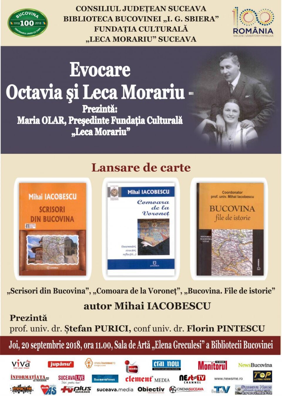 „Evocare Octavia și Leca Morariu” și triplă lansare de carte Mihai Iacobescu, la Biblioteca Bucovinei „Evocare Octavia și Leca Morariu” și triplă lansare de carte Mihai Iacobescu, la Biblioteca Bucovinei