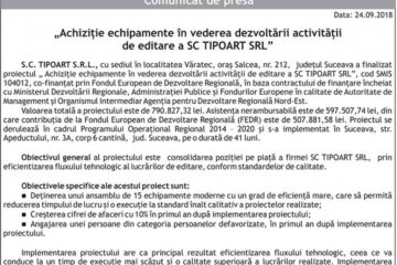 „Achiziție echipamente în vederea dezvoltării activității de editare a SC TIPOART SRL”