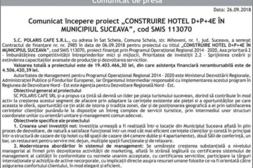 Comunicat începere proiect „CONSTRUIRE HOTEL D+P+4E ÎN MUNICIPIUL SUCEAVA”, cod SMIS 113070