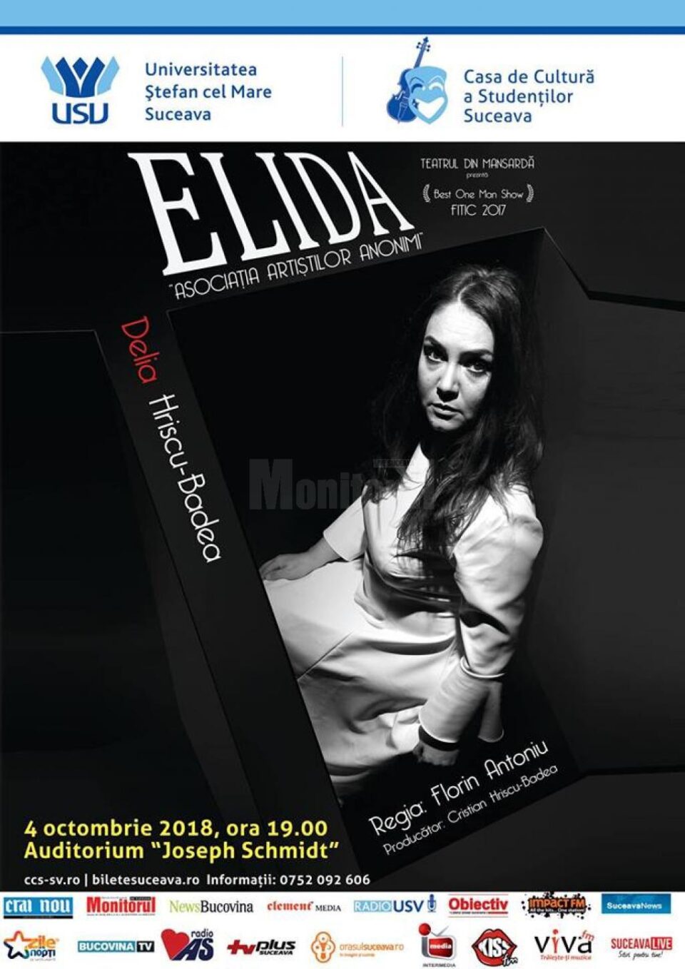 Spectacolul "Elida: Asociația Artiștilor Anonimi", pe 4 octombrie, la USV