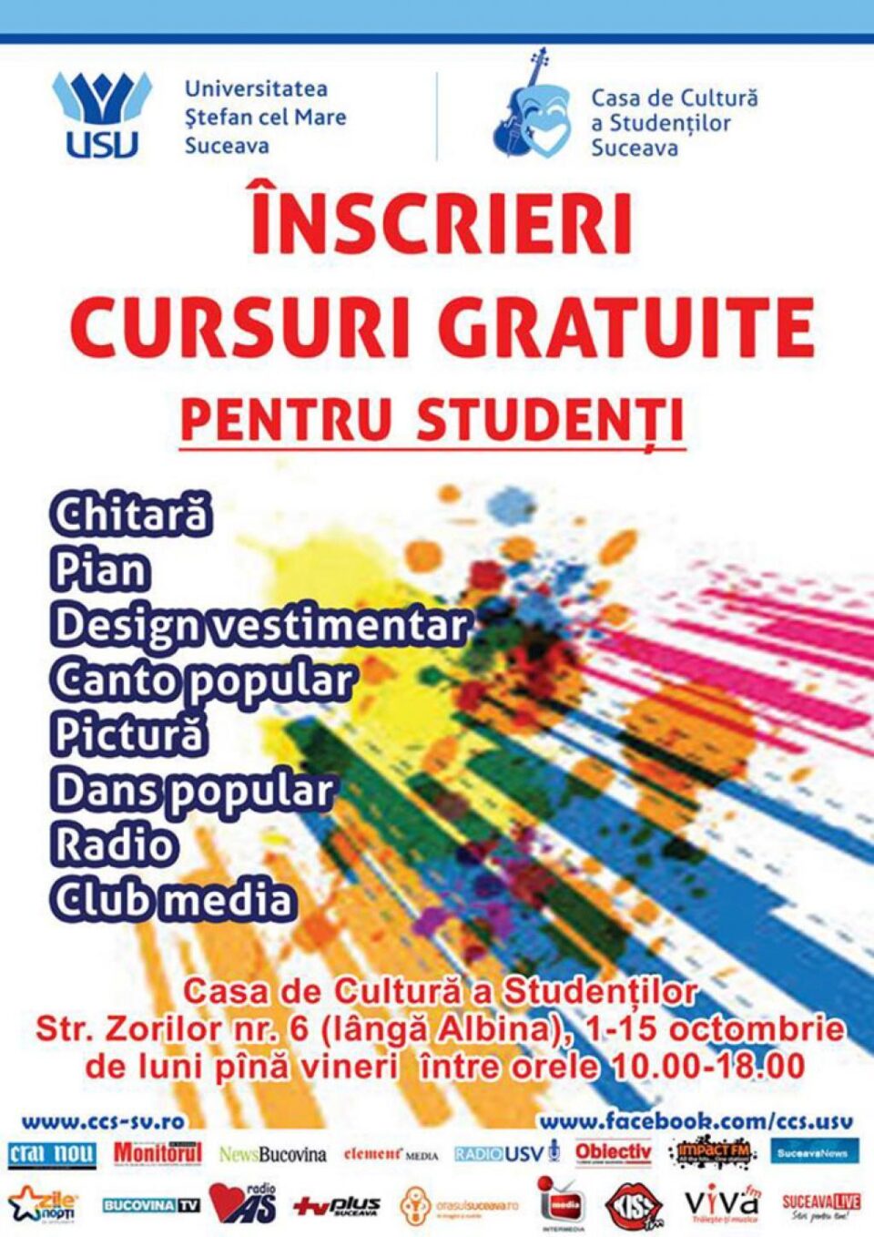 Cursuri gratuite de pictură, chitară, pian, radio, dans sau design vestimentar, pentru studenții USV