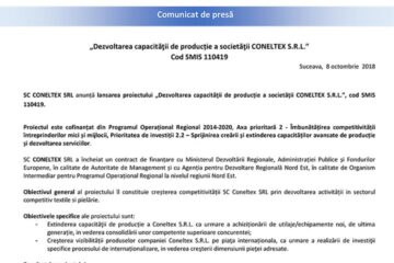 „Dezvoltarea capacității de producție a societății CONELTEX S.R.L.” Cod SMIS 110419