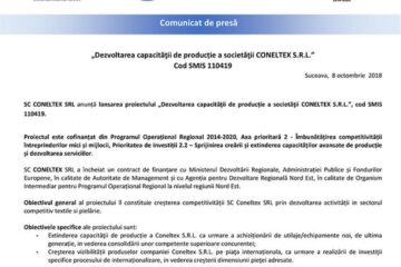 „Dezvoltarea capacității de producție a societății CONELTEX S.R.L.” Cod SMIS 110419