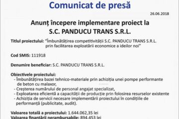 Începere implementare proiect la S.C. PANDUCU TRANS S.R.L.