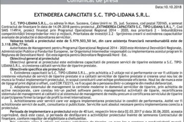 EXTINDEREA CAPACITATII S.C. TIPO-LIDANA S.R.L.