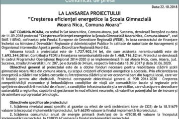LA LANSAREA PROIECTULUI ”Creșterea eficienței energetice la Școala Gimnazială Moara Nica, Comuna Moara”