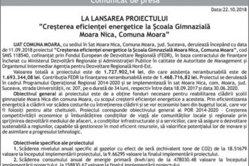 LA LANSAREA PROIECTULUI ”Creșterea eficienței energetice la Școala Gimnazială Moara Nica, Comuna Moara”