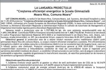 LA LANSAREA PROIECTULUI ”Creșterea eficienței energetice la Școala Gimnazială Moara Nica, Comuna Moara”
