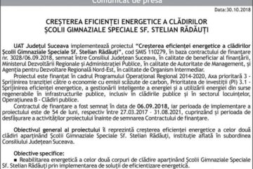 CREȘTEREA EFICIENȚEI ENERGETICE A CLĂDIRILOR ȘCOLII GIMNAZIALE SPECIALE SF. STELIAN RĂDĂUȚI