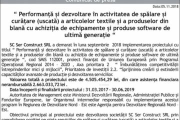 Performanță și dezvoltare în activitatea de spălare și curățare (uscată) a articolelor textile și a produselor din blană cu achiziția de echipamente și produse software de ultimă generație
