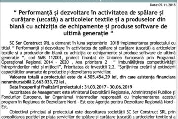 “ Performanță și dezvoltare în activitatea de spălare și curățare (uscată) a articolelor textile și a produselor din blană cu achiziția de echipamente și produse software de ultimă generație “