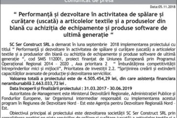 Performanță și dezvoltare în activitatea de spălare și curățare (uscată) a articolelor textile și a produselor din blană cu achiziția de echipamente și produse software de ultimă generație
