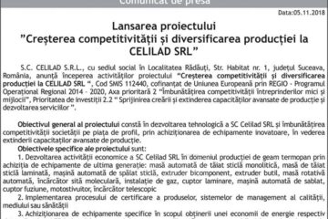 Lansarea proiectului ”Creșterea competitivității și diversificarea producției la CELILAD SRL”