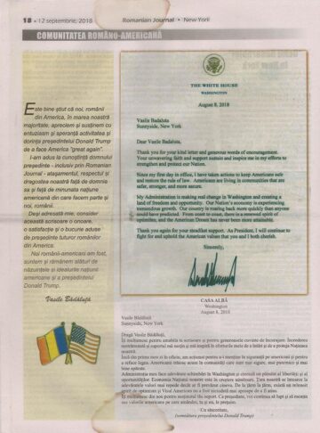 Felicitat de președintele Donald Trump, suceveanul Vasile Bădăluță poate fi considerat exponentul „cuceritorului” Americii