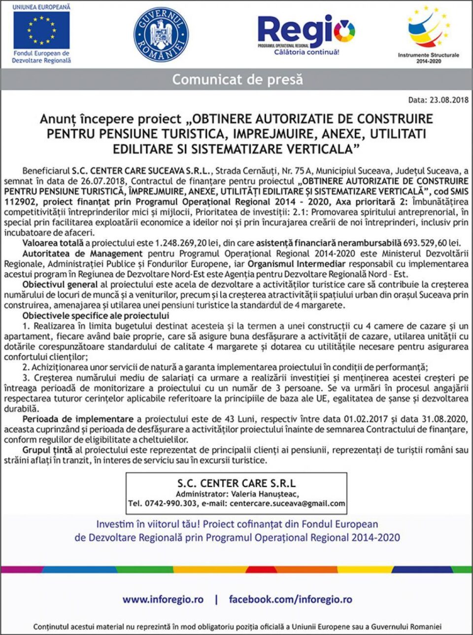 Anunț începere proiect „OBTINERE AUTORIZATIE DE CONSTRUIRE PENTRU PENSIUNE TURISTICA, IMPREJMUIRE, ANEXE, UTILITATI EDILITARE SI SISTEMATIZARE VERTICALA” Anunț începere proiect „OBTINERE AUTORIZATIE DE CONSTRUIRE PENTRU PENSIUNE TURISTICA, IMPREJMUIRE, ANEXE, UTILITATI EDILITARE SI SISTEMATIZARE VERTICALA”