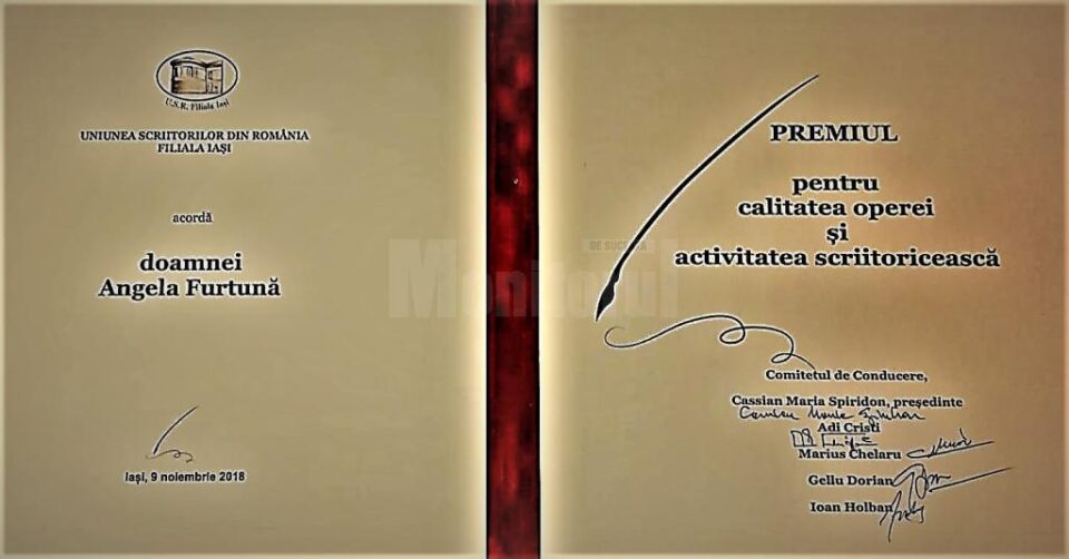 Angela Furtună a primit Premiul pentru calitatea operei și activitatea scriitoricească pentru anul 2017