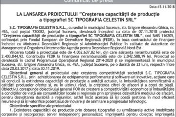LA LANSAREA PROIECTULUI ”Creșterea capacității de producție a tipografiei SC TIPOGRAFIA CELESTIN SRL”