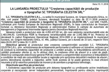 LA LANSAREA PROIECTULUI ”Creșterea capacității de producție a tipografiei SC TIPOGRAFIA CELESTIN SRL”