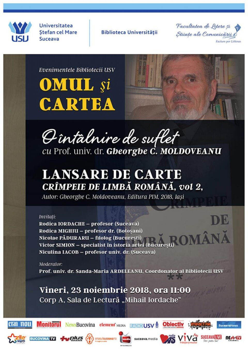 Întâlnire de suflet cu prof. Gheorghe Moldoveanu, la Biblioteca USV