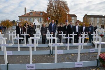 Delegația de la Putna în piața unde au fost ridicate sute de cruci din lemn