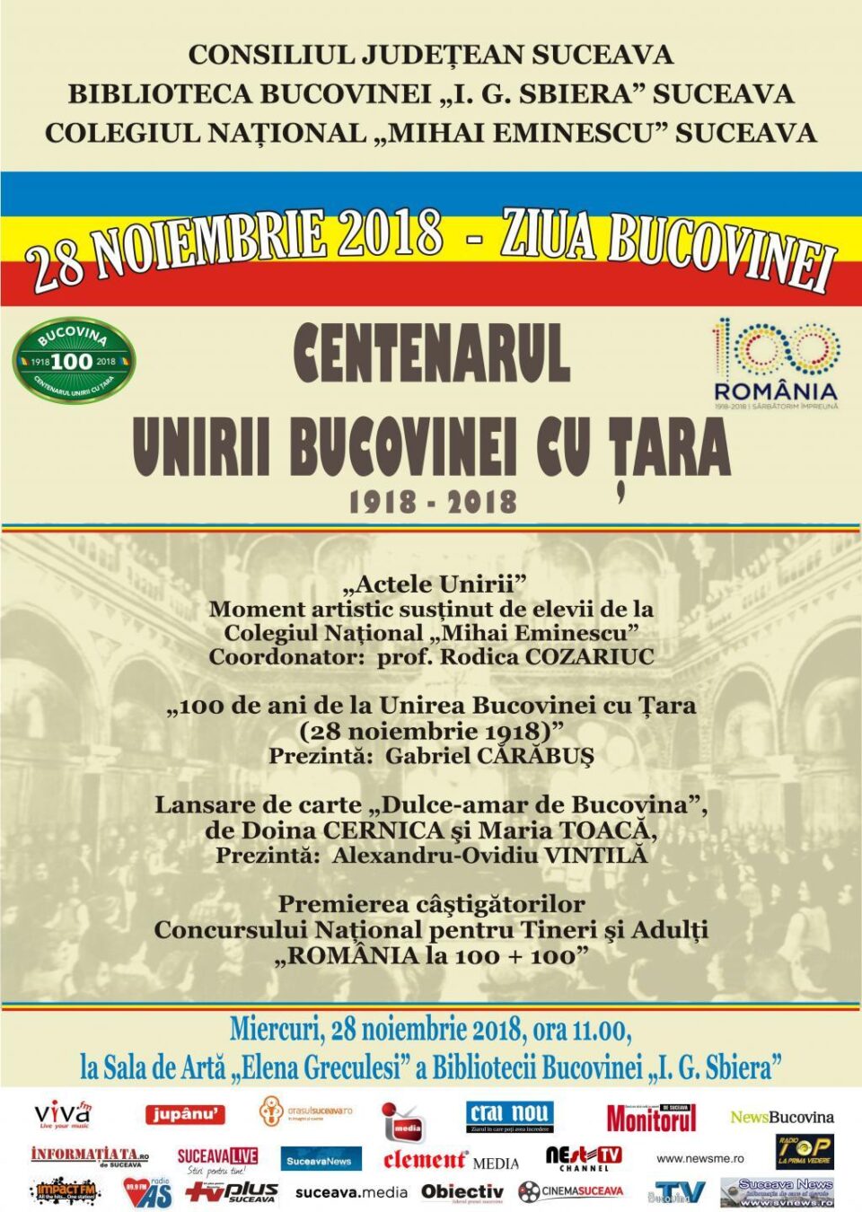 „Centenarul Unirii Bucovinei cu Țara. 1918-2018” la Biblioteca Bucovinei „Centenarul Unirii Bucovinei cu Țara. 1918-2018” la Biblioteca Bucovinei