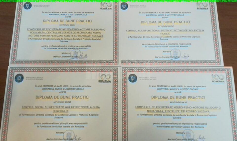 Cinci furnizori de servicii sociale din județul Suceava au fost premiați recent de Ministerul Muncii și Justiției Sociale