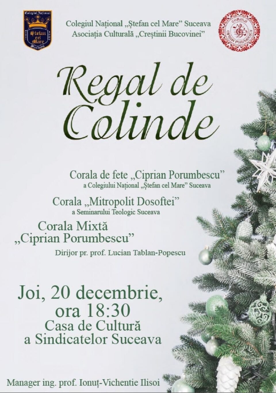 ”Regal de Colinde”, joi, la Casa de Cultură Suceava