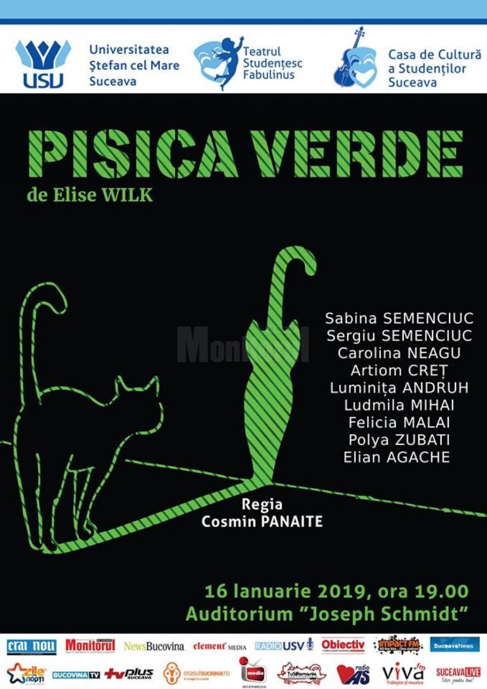 „Pisica verde”, spectacol gratuit, miercuri, la USV