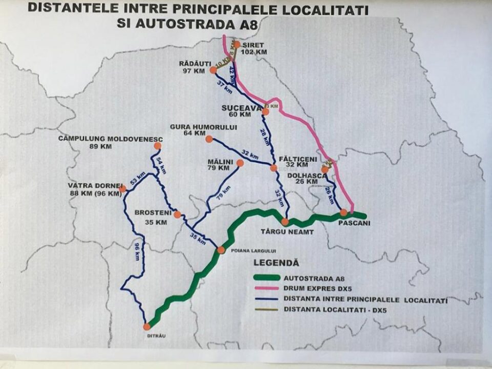 Harta autostrăzii Ungheni-Târgu Mureș, așa-numita „Autostradă a Unirii”