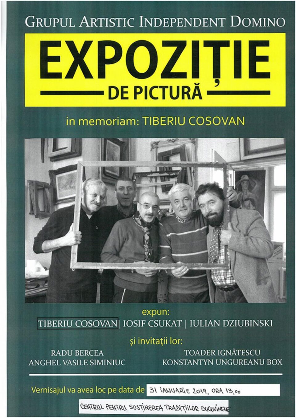 Expoziție de pictură „In memoriam: Tiberiu Cosovan” și lansare de carte, la Centrul pentru Susținerea Tradițiilor Bucovinene