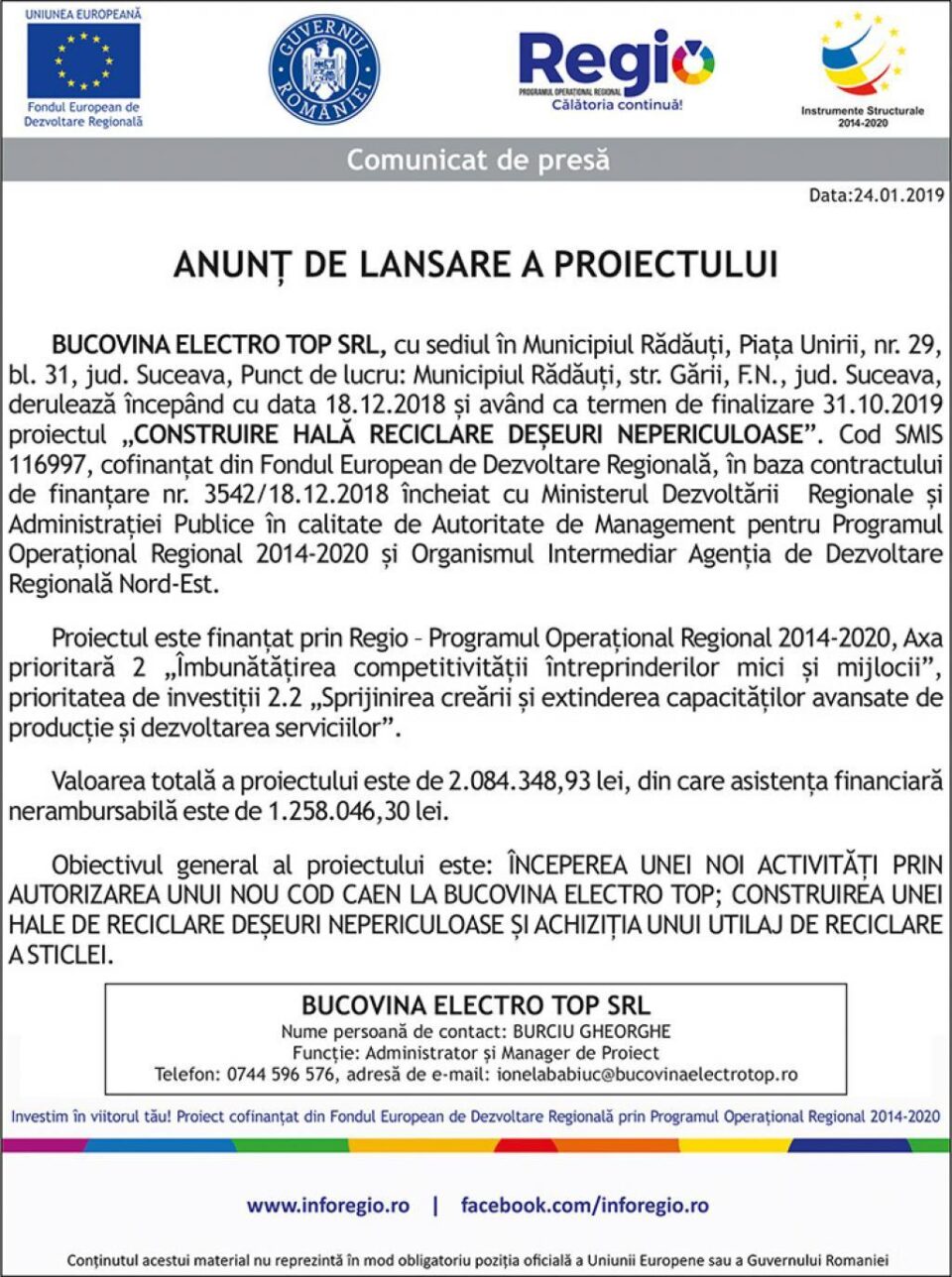 ANUNȚ DE LANSARE A PROIECTULUI ANUNȚ DE LANSARE A PROIECTULUI