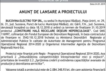 ANUNȚ DE LANSARE A PROIECTULUI