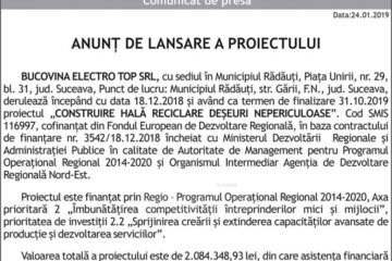 ANUNȚ DE LANSARE A PROIECTULUI