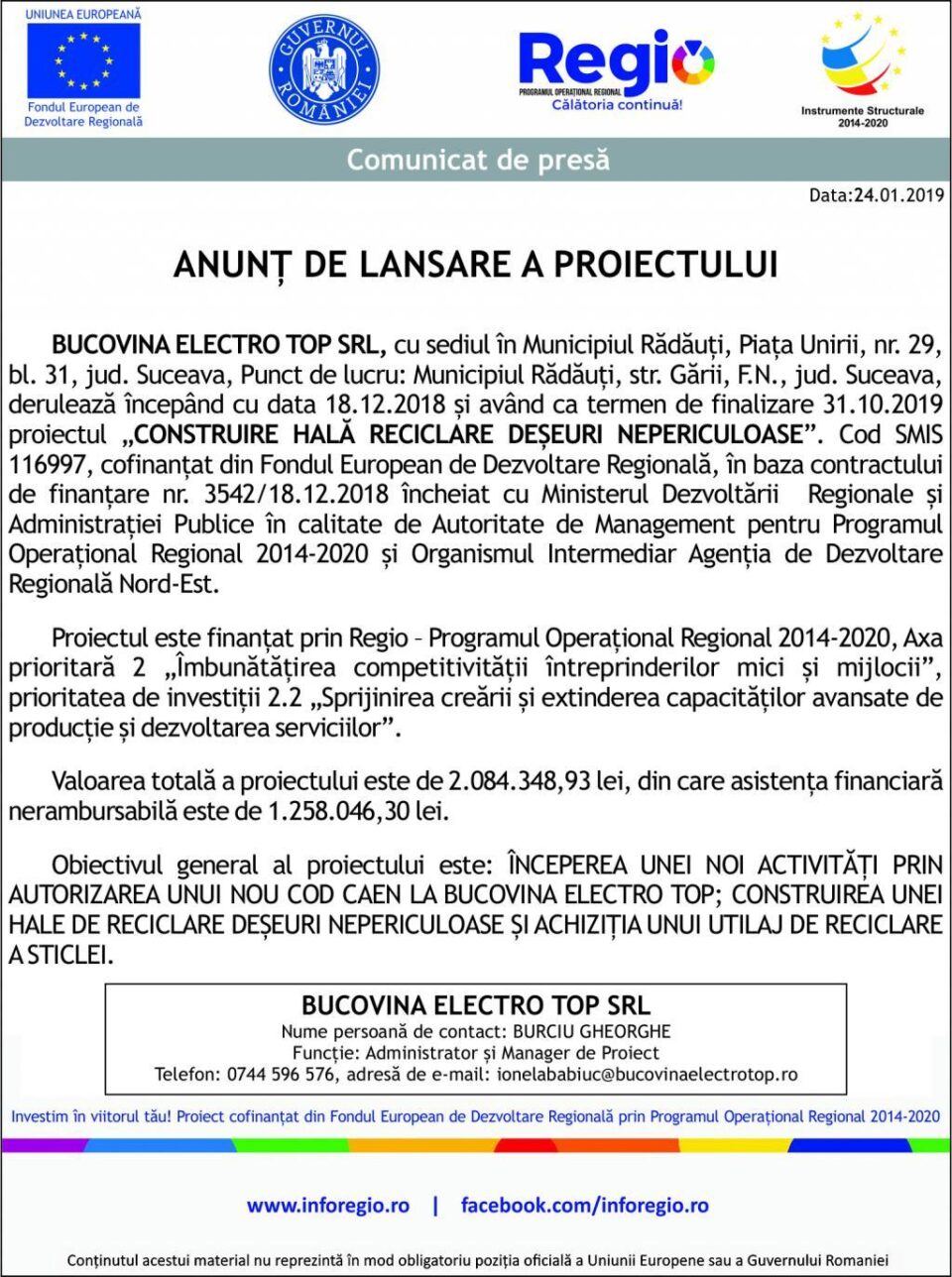 ANUNȚ DE LANSARE A PROIECTULUI ANUNȚ DE LANSARE A PROIECTULUI