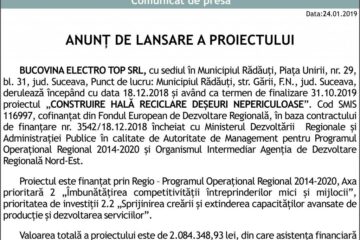 ANUNȚ DE LANSARE A PROIECTULUI