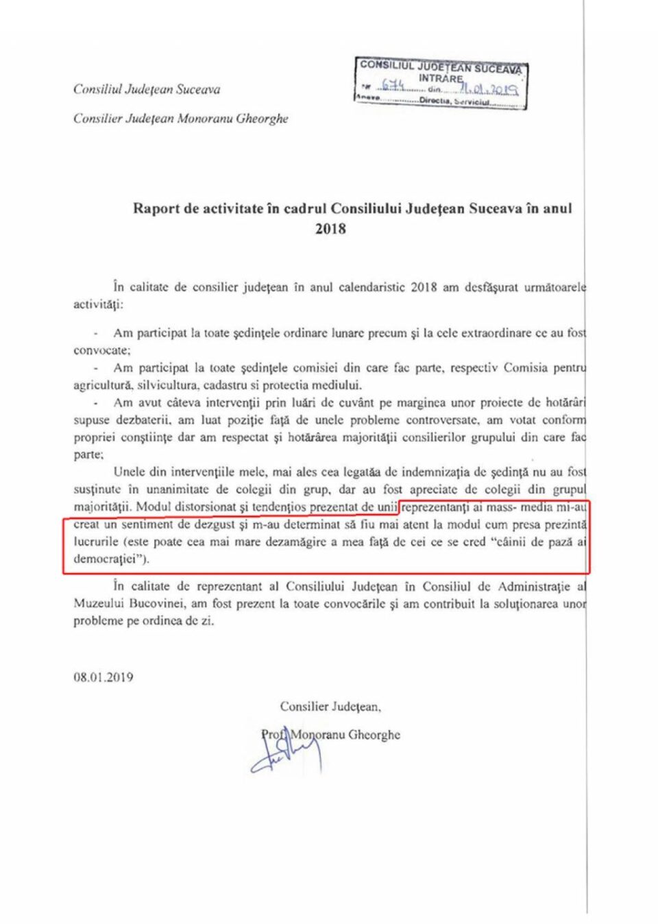 Raportul de activitate pentru anul 2018 al consilierului județean PSD Gheorghe Monoranu Raportul de activitate pentru anul 2018 al consilierului județean PSD Gheorghe Monoranu