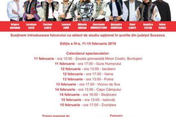 Proiectul „10 pentru folclor”, ediția a IV-a, debutează luni, 11 februarie, la ora 12:00, la Școala Gimnazială „Miron Costin” din municipiul Suceava