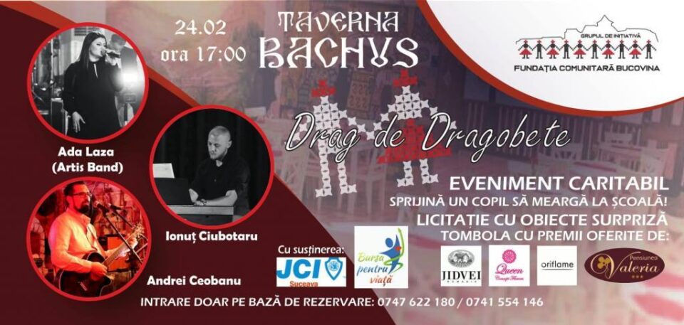 „Sprijină un copil să meargă la școală!”, eveniment caritabil, de Dragobete, la Taverna lui Bachus „Sprijină un copil să meargă la școală!”, eveniment caritabil, de Dragobete, la Taverna lui Bachus