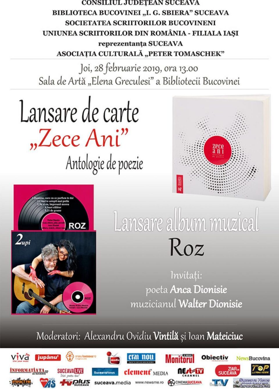 Lansarea de carte „Zece ani” - Antologie de poezie și lansarea albumului muzical „Roz”, la Biblioteca Bucovinei „I.G. Sbiera”