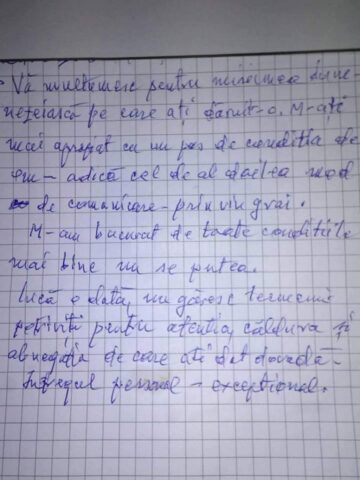 Scrisoare de mulțumire de la profesorul Dănilă